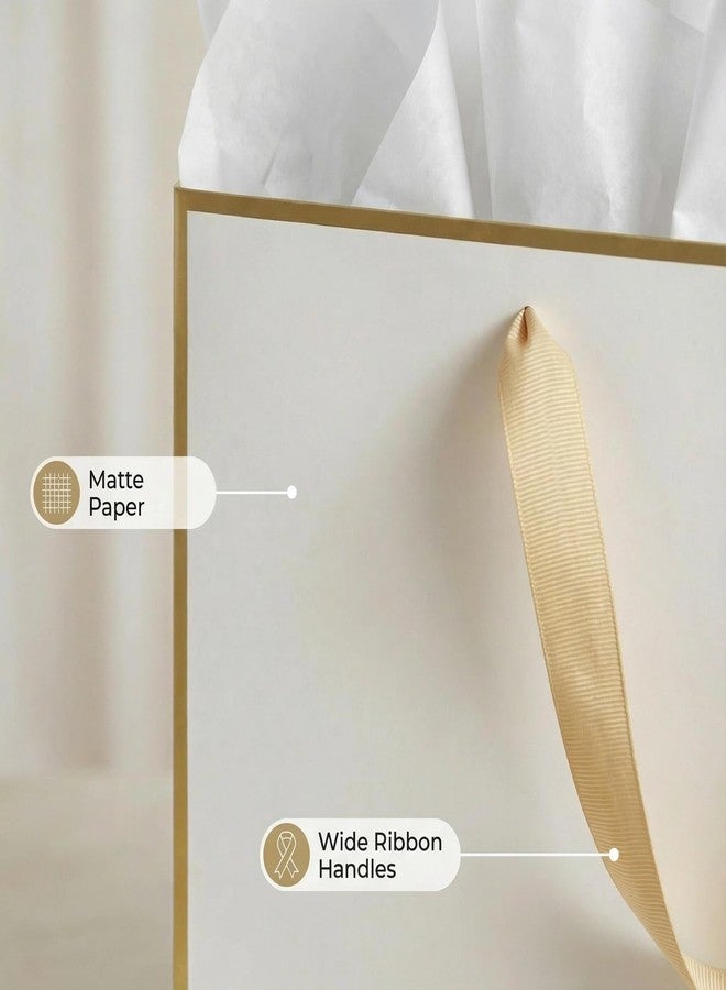 JUNESHE XL Large White and Gold Gift Bags Set of 3, 15.7 inch Paper Bag with Handles Matching Card Envelope Sticker White Tissue Paper for Party Shopping Birthday Wedding Anniversary - Image 5